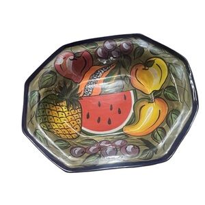 Bello Hogar El Salvador Hand Painted Octagonal Fruit Bowl - Folk Art